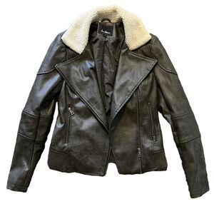 Sam Edelman Faux Leather Jacket Sherpa Collar Size Small